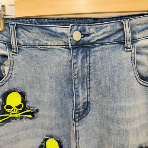 FAIR FOCUS スカル刺繍 ダメージ加工 ストレートデニムパンツ メンズ  XXL